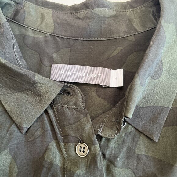 Mint Velvet Camouflage Blouse Top Green Long Sleeve Button Up Women's Size UK 14 - Picture 2 of 16